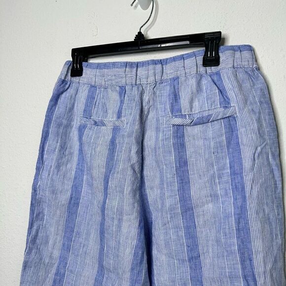 C&C California Women’s Blue Striped Linen Raw Hem Pull On Pants Size M Pockets - Picture 8 of 8